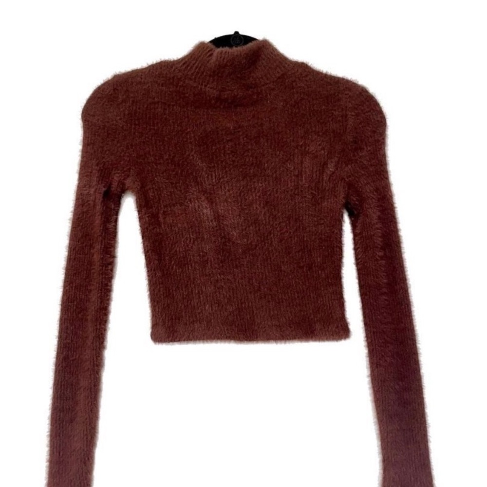 Zara Warm Brown Cropped Turtleneck Sweater - Picture 2 of 3